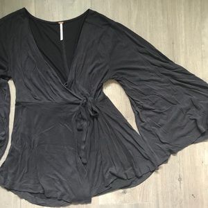Free people charcoal wrap tunic with bell sleeves